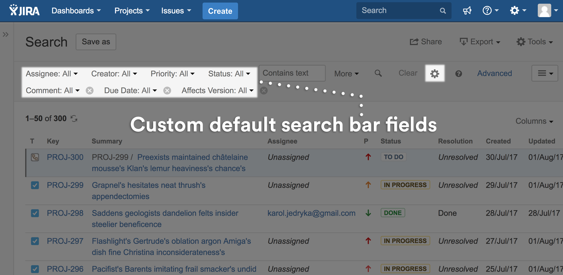 Customise search bar fields