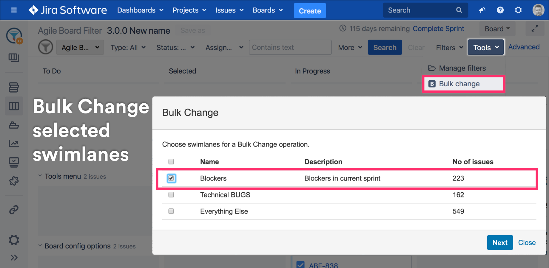 Bulk change by swimlane