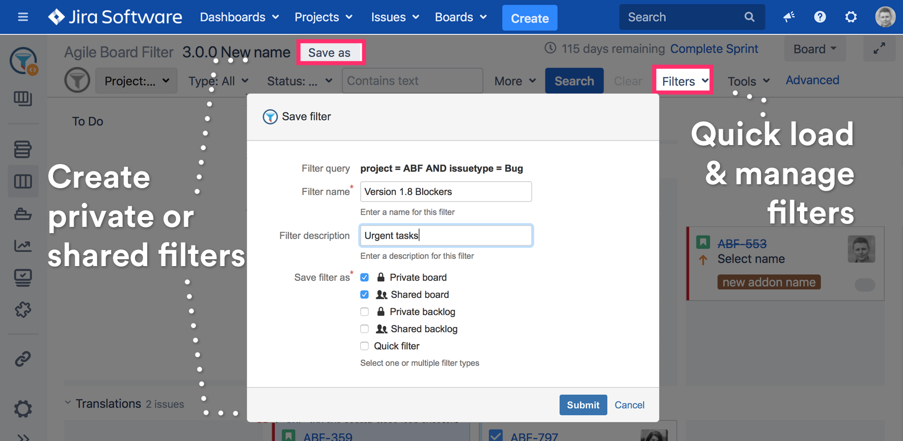 "Save as" filter functionality from the Issue Search screen