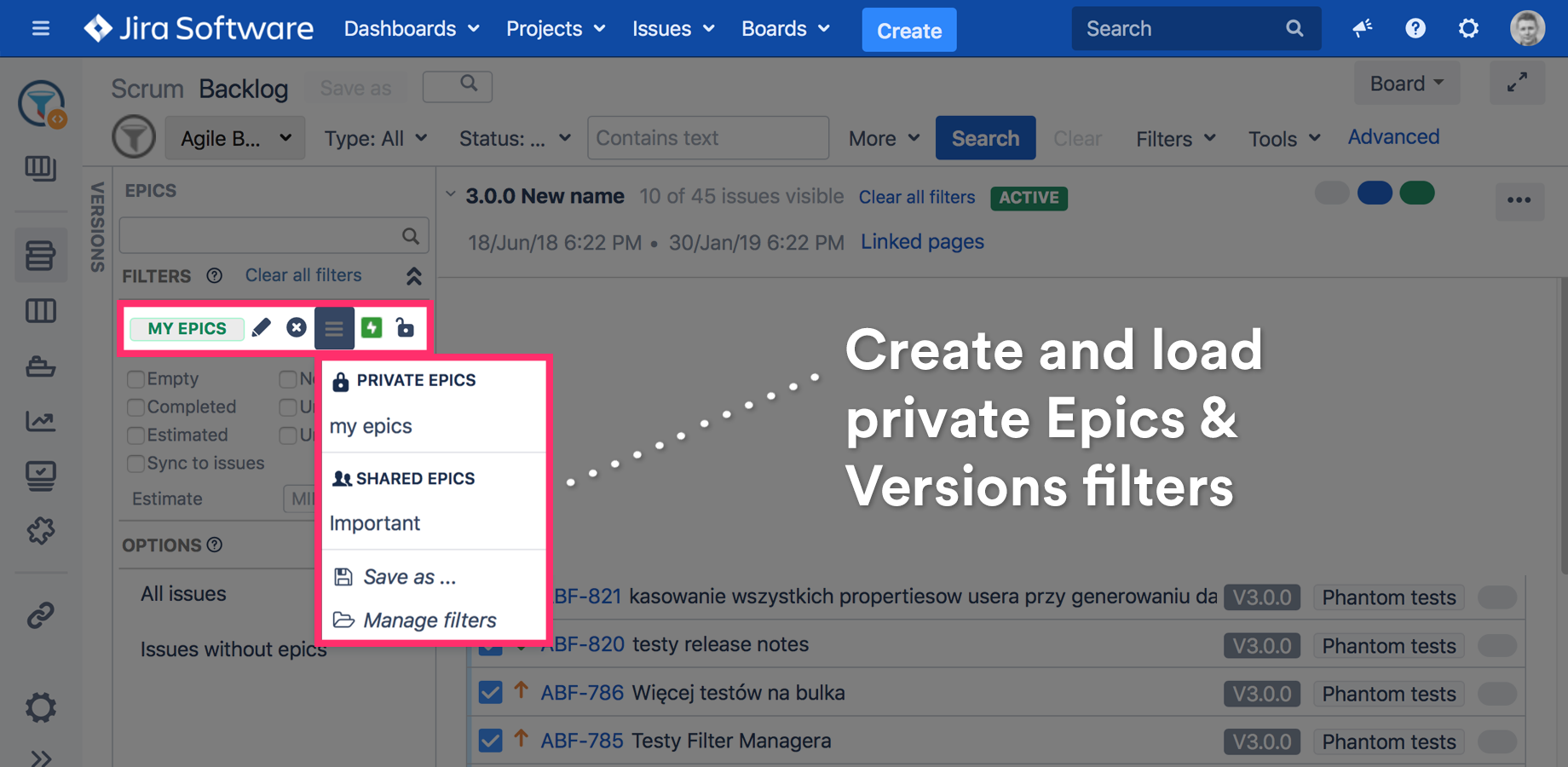 Global or private planning session filters